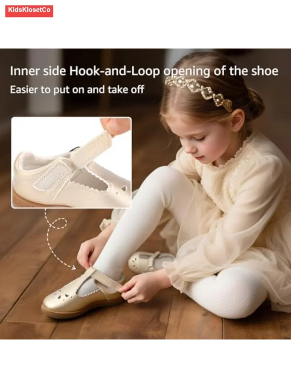 Wide Toe Box Mary Jane Flats with Hook and Loop Strap, Non Slip Sole